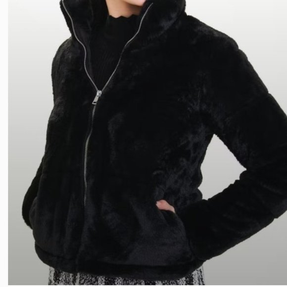 NWT Zara black faux fur bomber jacket w/ high collar size medium - Picture 9 of 10